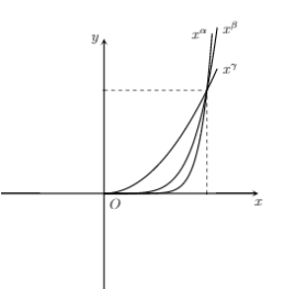 Hình minh họa Cho đồ thị hàm số $\Large y=x^{\alpha}; y=x^{\beta}; y=x^{\gamma}$ trê