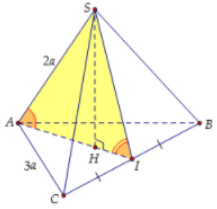 Hình đáp án 1. Cho hình chóp đều $\large S.ABC$ có $\large SA= 2a, AB= 3a$. Tính tan 