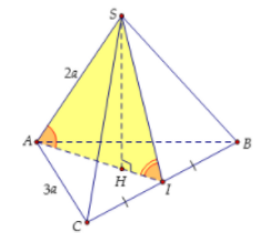 Hình đáp án 1. Cho hình chóp đều $\large S.ABCD$ có $\large SA=2a,AB=3a$. Tính góc gi