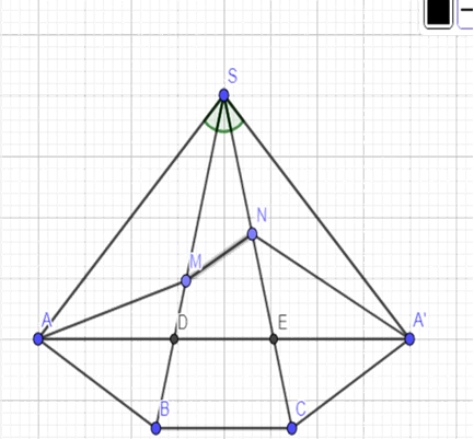 Hình đáp án 2. Cho hình chóp đều S.ABC có $\Large \widehat{A S B}=30^{\circ}$. Một mặ