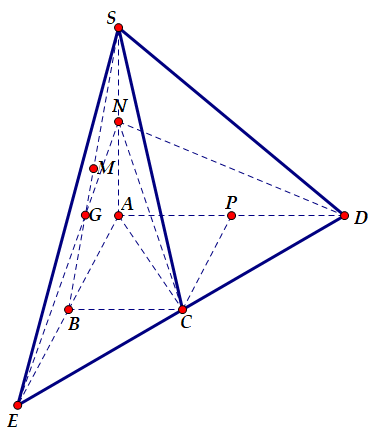 Hình đáp án 1. Cho hình chóp S.ABCD, đáy là hình thang vuông tại A và B, biết $\large