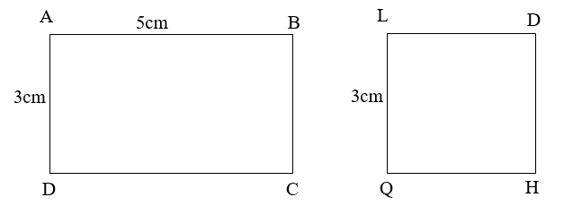 Hình minh họa Cho hình chữ ABCD và hình vuông LDHQ (các kích thước ghi trên hình vẽ)