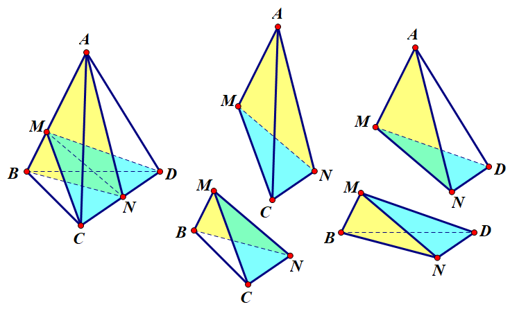 Hình đáp án 1. Cho khối tứ diện $\large ABCD$. Lấy một điểm $\large M$ nằm giữa $\lar