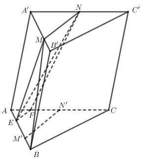 Hình đáp án 1. Cho lăng trụ $\large ABC.A'B'C'$ có thể tích bằng $\large V$. Các điểm