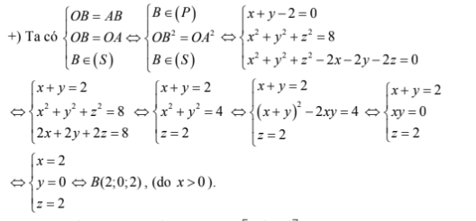 Hình đáp án 1. Cho mặt cầu $\large (S): x^2+y^2+z^2-2x-2y-2z=0$. Điểm A(2;2;0). Viết 