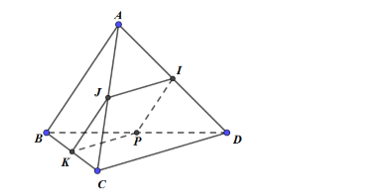 Hình đáp án 1. Cho tứ diện gần đều ABCD, biết $\large AB=CD=5,\, AC=BD=\sqrt{34},\, A