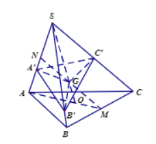 Hình đáp án 1. Cho tứ diện $\large SABC$ có trọng tâm $\large G$. Một mặt phẳng qua $