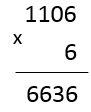 Hình đáp án 1. Điền đáp án đúng vào ô trống: 1106 x 6 = Đặt tính rồi nhân lần lượt từ