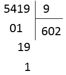 Hình đáp án 1. Điền đáp án đúng vào ô trống: 5419 : 9 = {a} dư {b} a = b = Ta thực hi