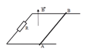 Hình minh họa Thanh kim loại $\Large AB =l=20 cm$ được kéo trượt đều trên hai thanh 